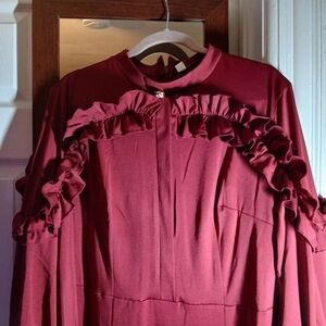 Elegant Burgundy Ruffle Dress